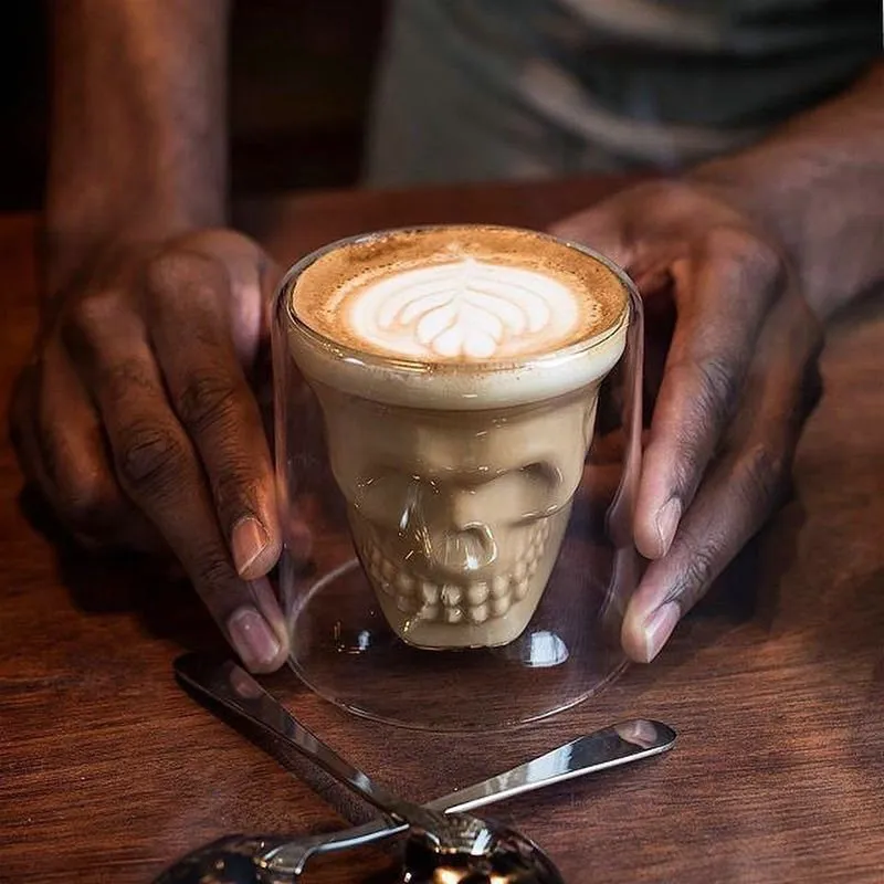 

Glass Coffee Cup Heat-resistant Novelty Skull Double-layer Glasses High Borosilicate Wine Latte Cups