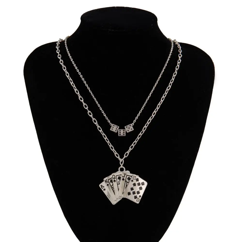 

IngeSight.Z 2Pcs/Set Harajuku Punk Multi Layered Dice Choker Necklace Playing Cards Poker Pendant Necklace for Women Men Jewelry
