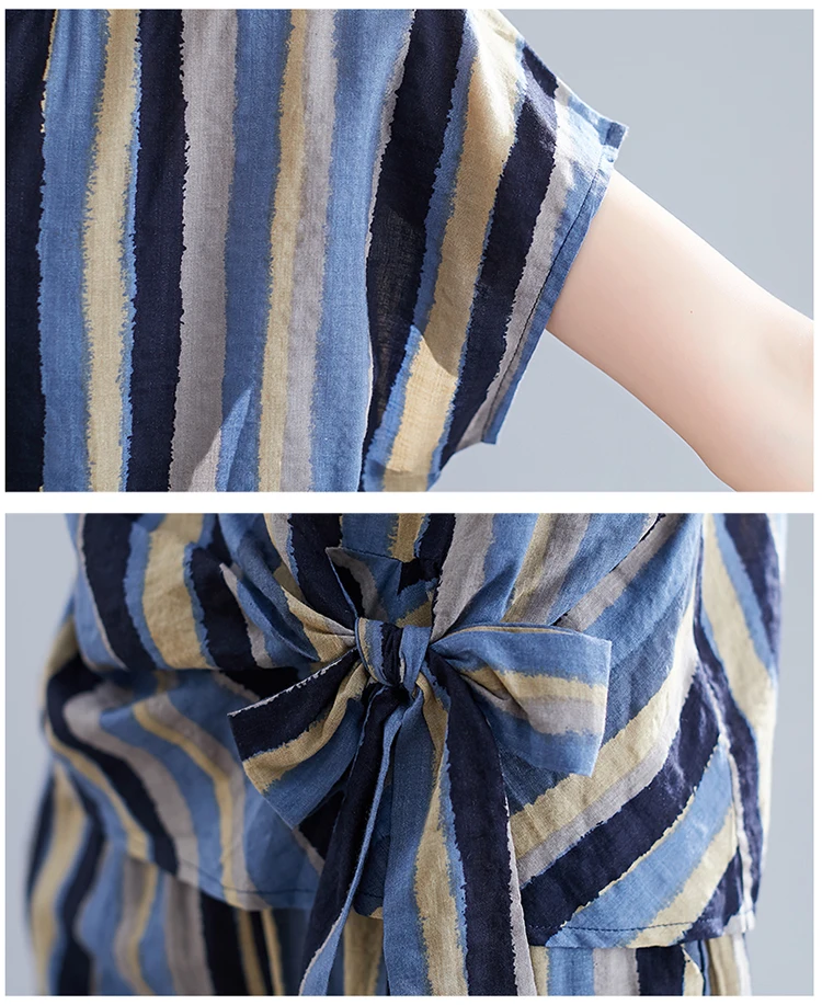 

Striped Women Two Piece Outfits Summer Loose Womens Tracksuit Set Women 2 Piece Set Top And Pants Ensemble Femme Deux Pieces