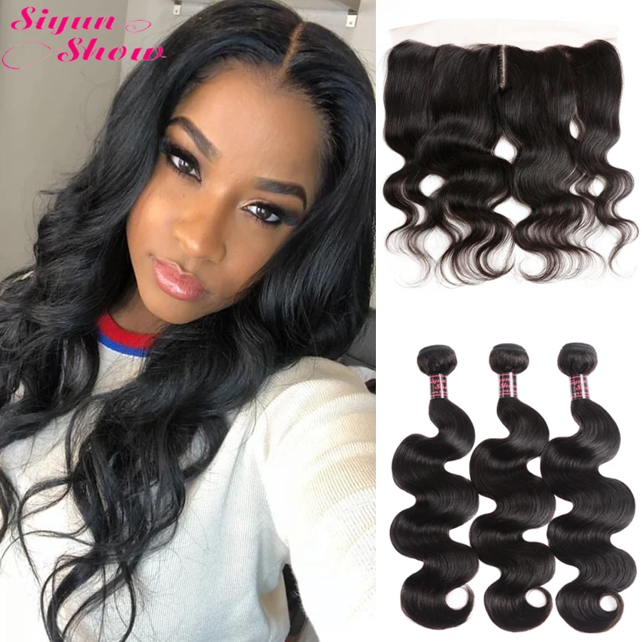 

Siyun Show Mink Brazilian Body Wave Bundles With Frontal Human Hair Bundles With Frontal Closure 30 inch Bundles With Frontal
