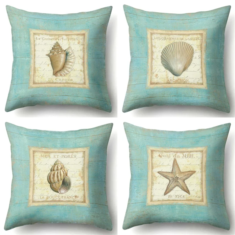 Чехол на подушку 45*45 см с принтом морской коралловой/морской звезды хлопковая