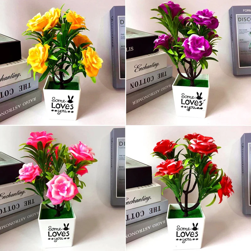 sztuczne kwiaty Artificial Potted Plant 7 Heads Rose Flower Bonsai Home Decoration Ornaments autumn decoration fall decor