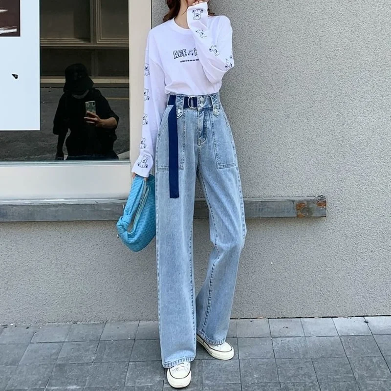 Женские брюки для отдыха женские регулируемые новые джинсы с широкими штанинами