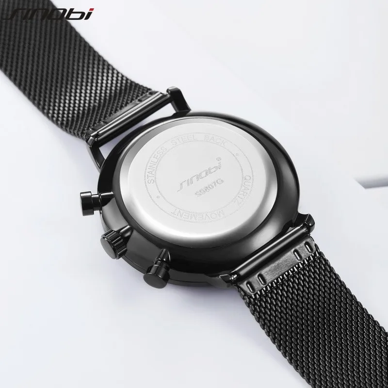 

Sinobi Top Brand Fashion Watch Men Luxury Slim Steel Mesh Men's Sport Watches Chronograph Date Clock Waterproof Men's Watch