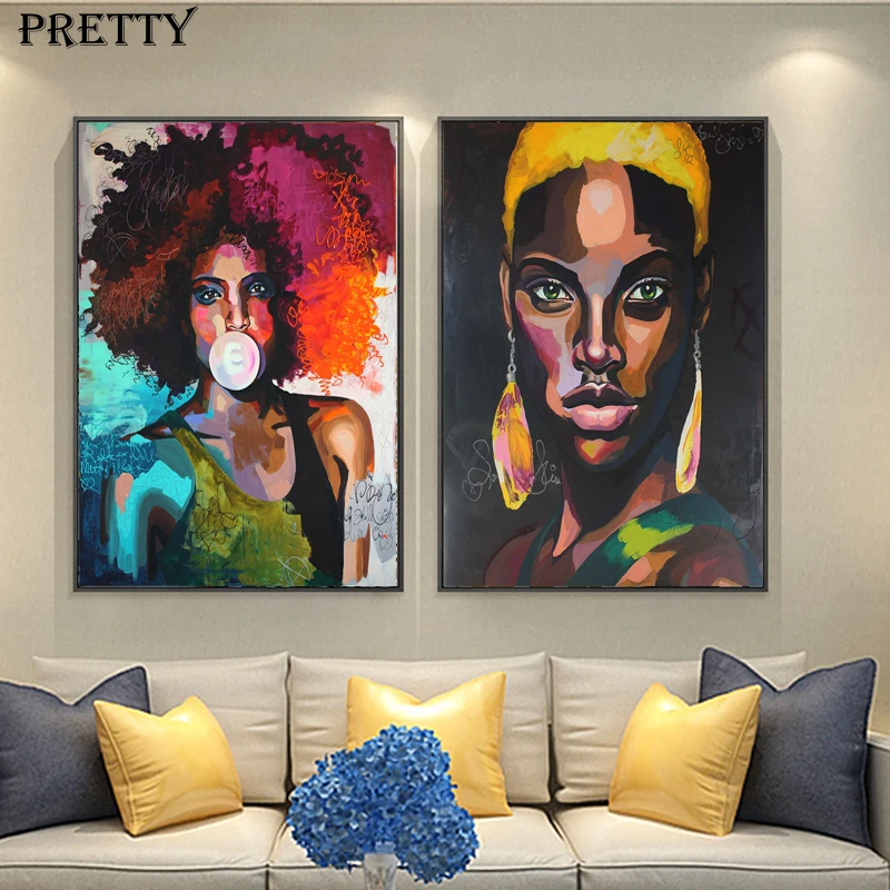 Африканская Обнаженная женщина граффити холст живопись винтажные постеры и