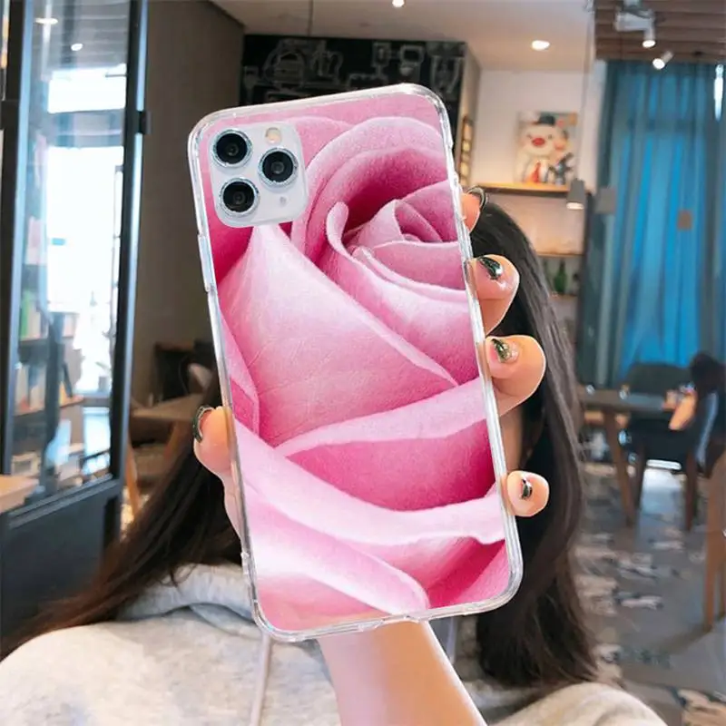 

pink rose flower Phone Case Transparent for iPhone 6 7 8 11 12 s mini pro X XS XR MAX Plus