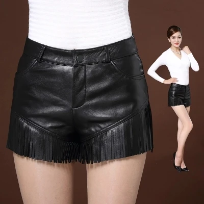 Top brand Winter Autumn and New Sheepskin Tassel Leather Shorts  high quality