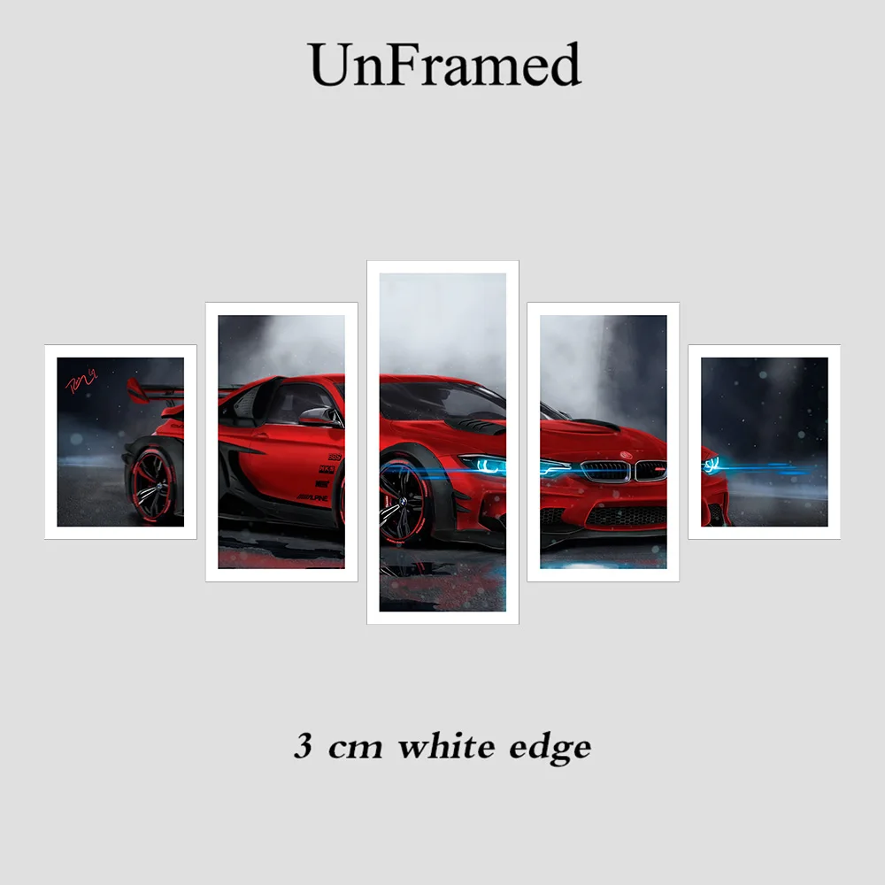No Frame Настенные художественные картины на холсте рамки HD печатает модульный плакат для гостиной 5 шт. красный спортивный автомобиль картины домашние декоративные - Цвет: No Frame