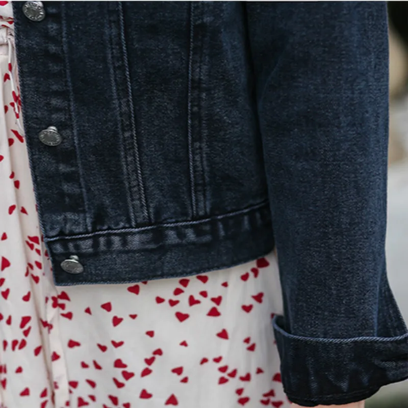 Элегантные жемчужные бусины короткие джинсовые куртки для женщин с длинным