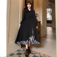 2021 summer dresses for women casual kawaii gothic clothes long sleeve midi black dress lolita harajuku cottagecore robe goth