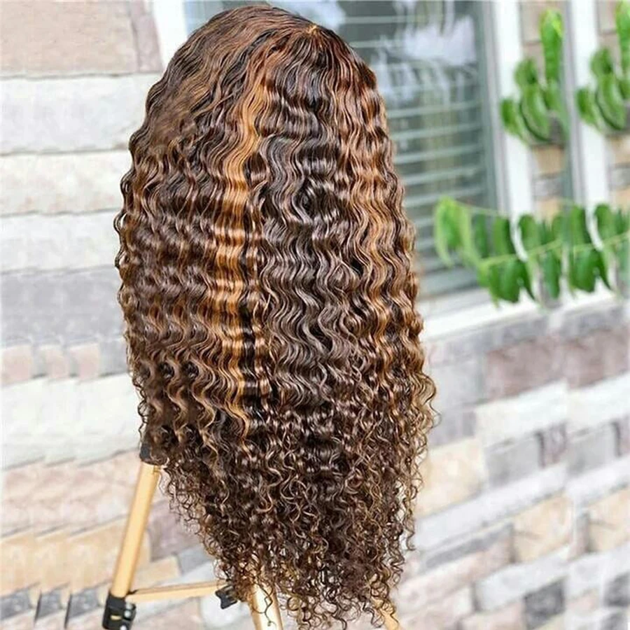 

Highlighted Colored 180% Density Curly Lace Front Human Hair Wigs Pre-Plucked Remy Lace Frontal Wigs For Women Bleached Knots