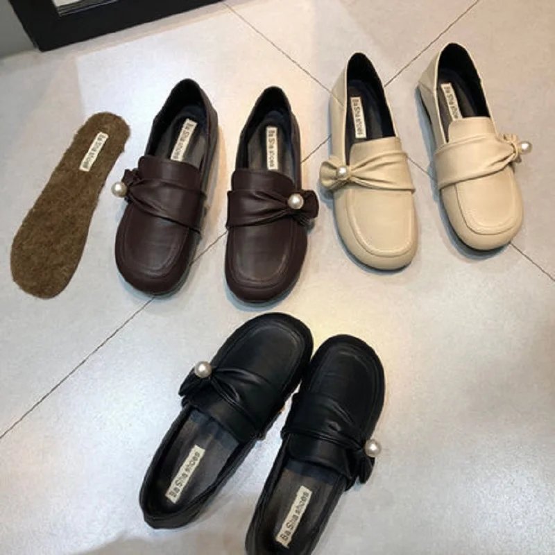 

British Style Small Leather Shoes Spring And Summer New Fashion All-Match Round Toe Shallow Mouth Ladies Single Shoes