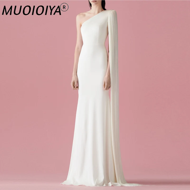 

Runway Designer One Shoulder Maxi Dress Women Ladies Sexy Long Body Con White Celebrity Elegant Evening Party Brand Dresses