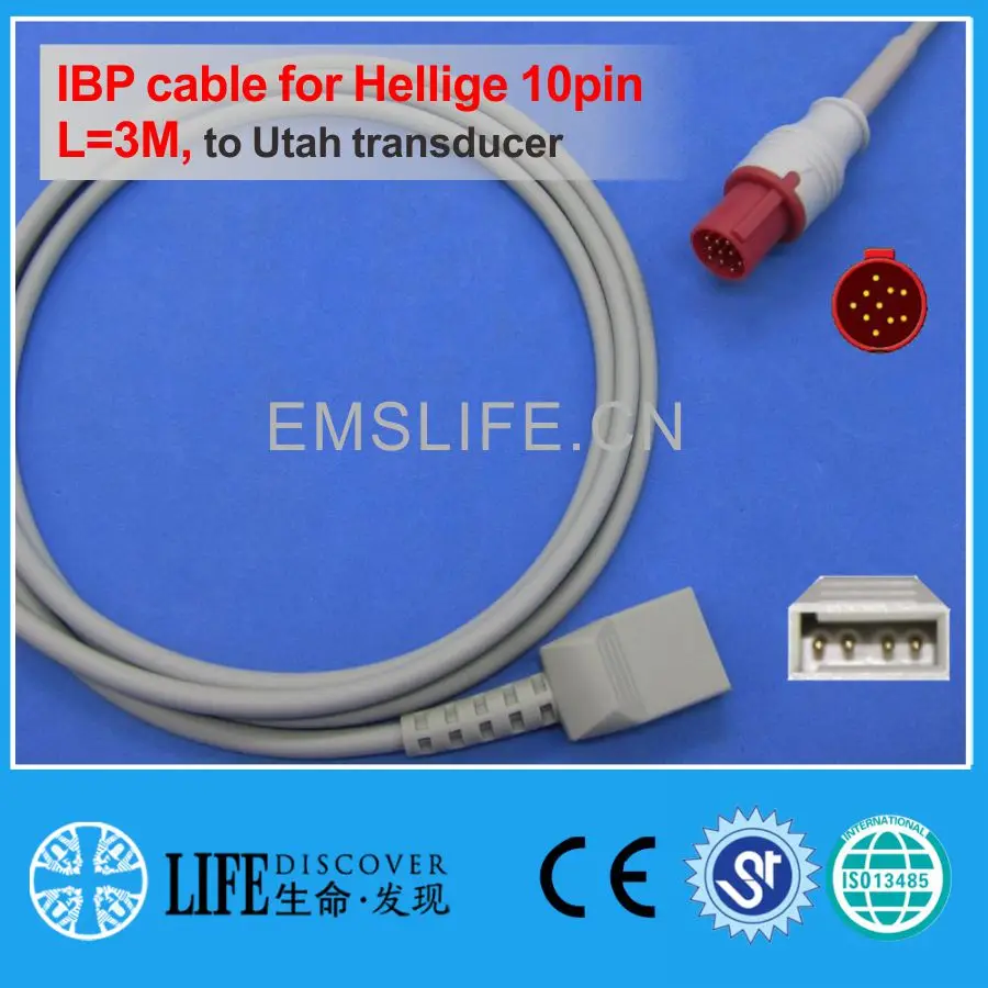 

10-контактный IBP-кабель Hellige для одноразового преобразователя давления Юта