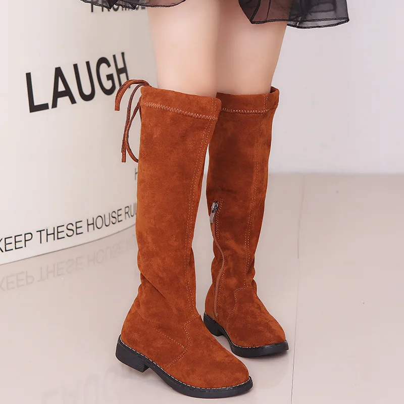 

New Fur Kids Long Boots Elastic Rubber Platform Comfy Chunky Children's Girls Princess Boots Casual Winter Thick Bottom Martin