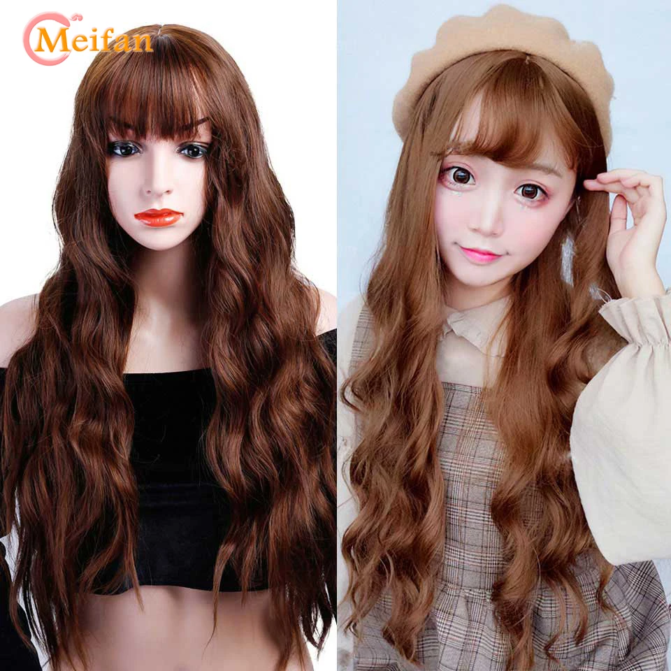 MEIFAN волнистые волосы Косплей Длинные парики с челкой для женщин термостойкий