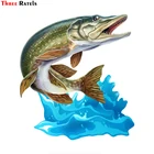 Три Ratels FC68 крутые прыжки Щука Судак 3D рыба Wall Art стикер для канцелярских товаров наклейка для автомобиля велосипеда мотоцикла комнаты