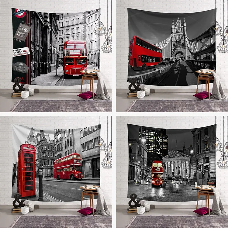 

Bedside Tapestry Red Bus Phone Booth Wall Fabric Wall Hanging Cloth Boho Decoration Home Dorm Farmhouse Decor Mandala Tapiz