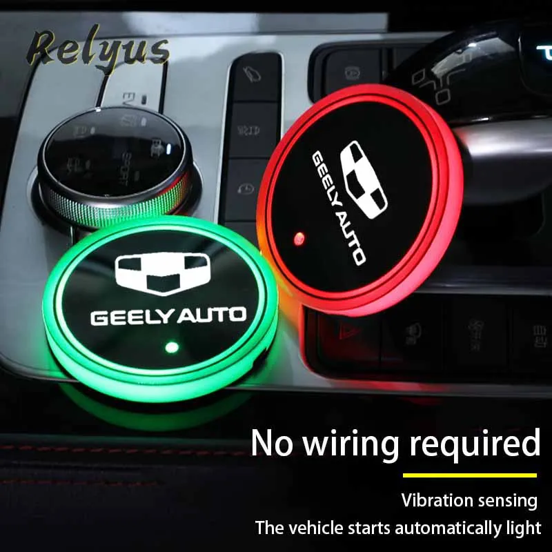 

2Pcs Car Logo Luminous Cup Mat Coaster Led Light Non-slip Mat For Geely Atlas Coolray Boyue NL3 Emgrand X7 EX7 SUV GT GC9