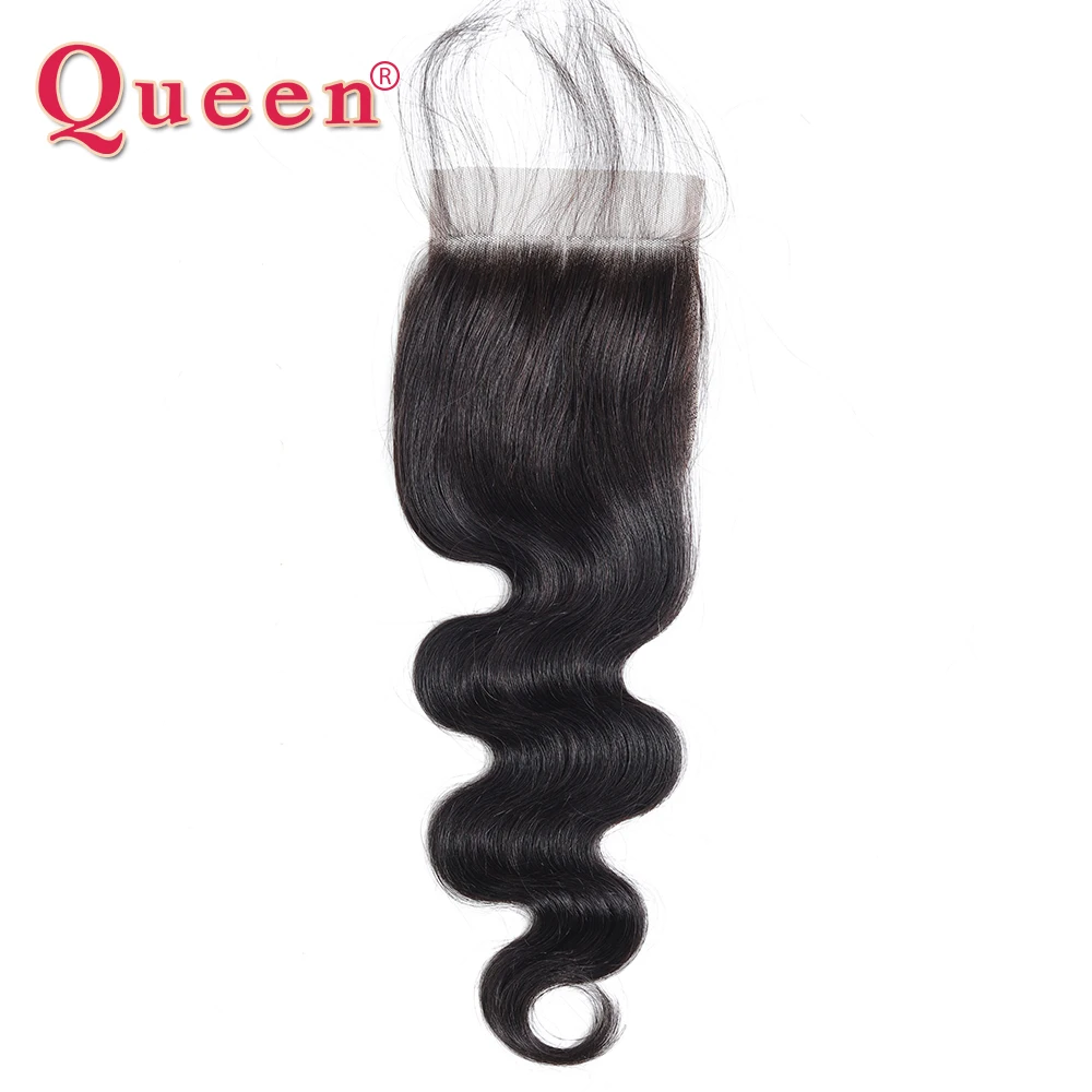 Queen-extensiones de cabello humano ondulado brasileño, mechones con cierre de encaje y pelo de bebé, 100% Remy, ThreePart