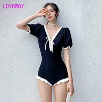 ldyrwqy black short sleeved conservative 2021 new swimsuit female one piece cover belly student bikini