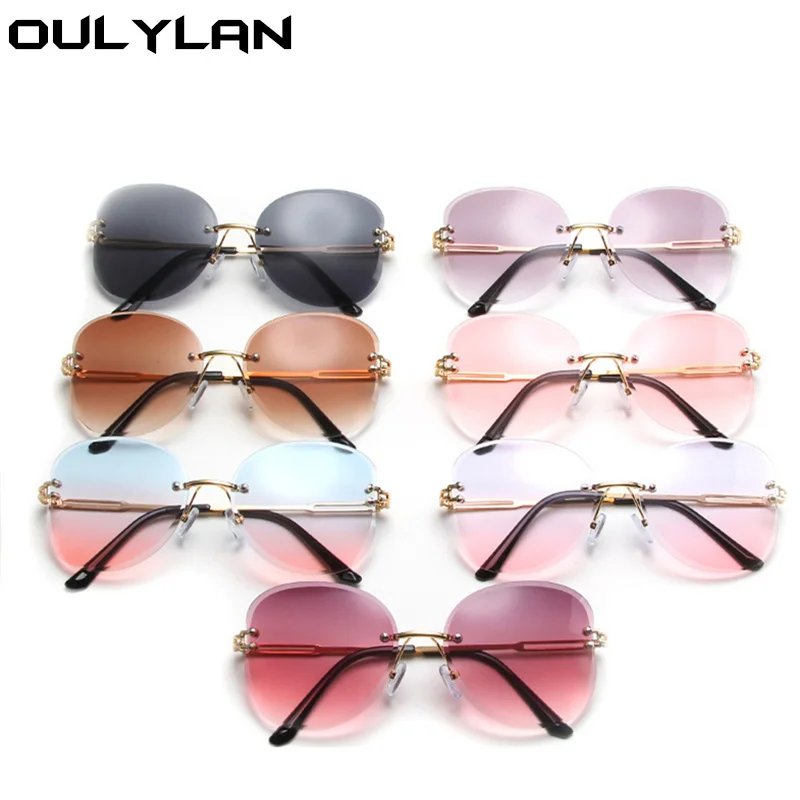 

Oulylan Rimless Sunglasses Women 2021 Brand Design Framless Cutting lens Sun Glasses Female Vintage Gray Pink Eyewear UV400