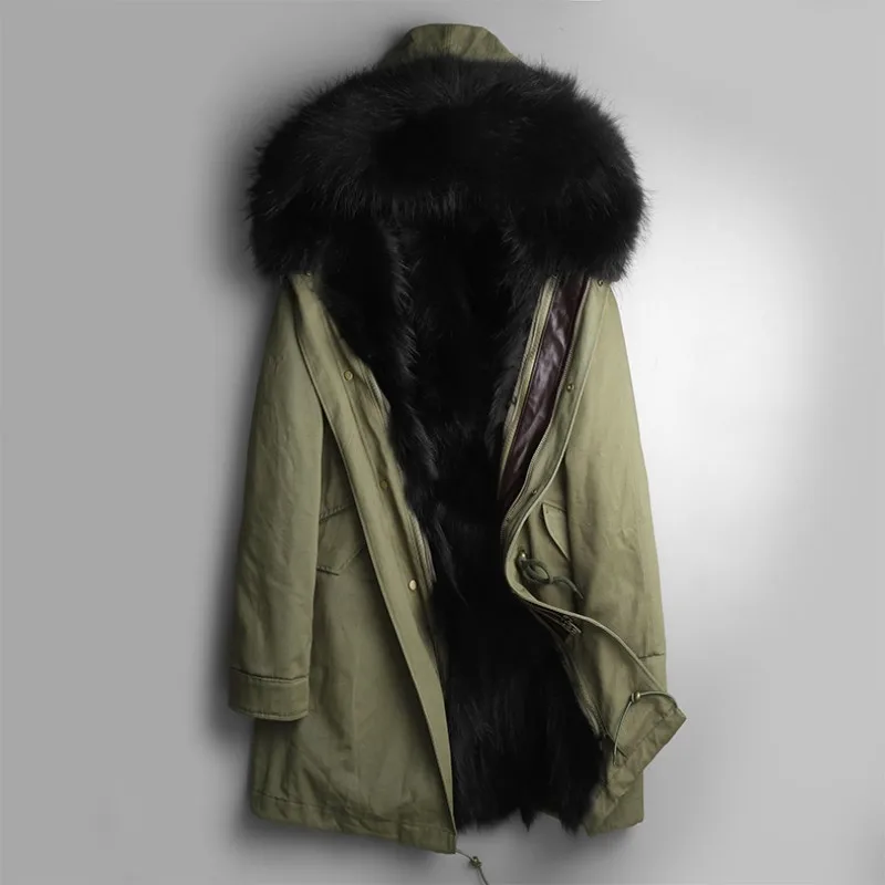 

Luxury Mens Brand Real Fur Coats Winter Thick Warm Fur Lining Hooded Outerwear Male Casual Pocket Zipper Long Coats M-5XL
