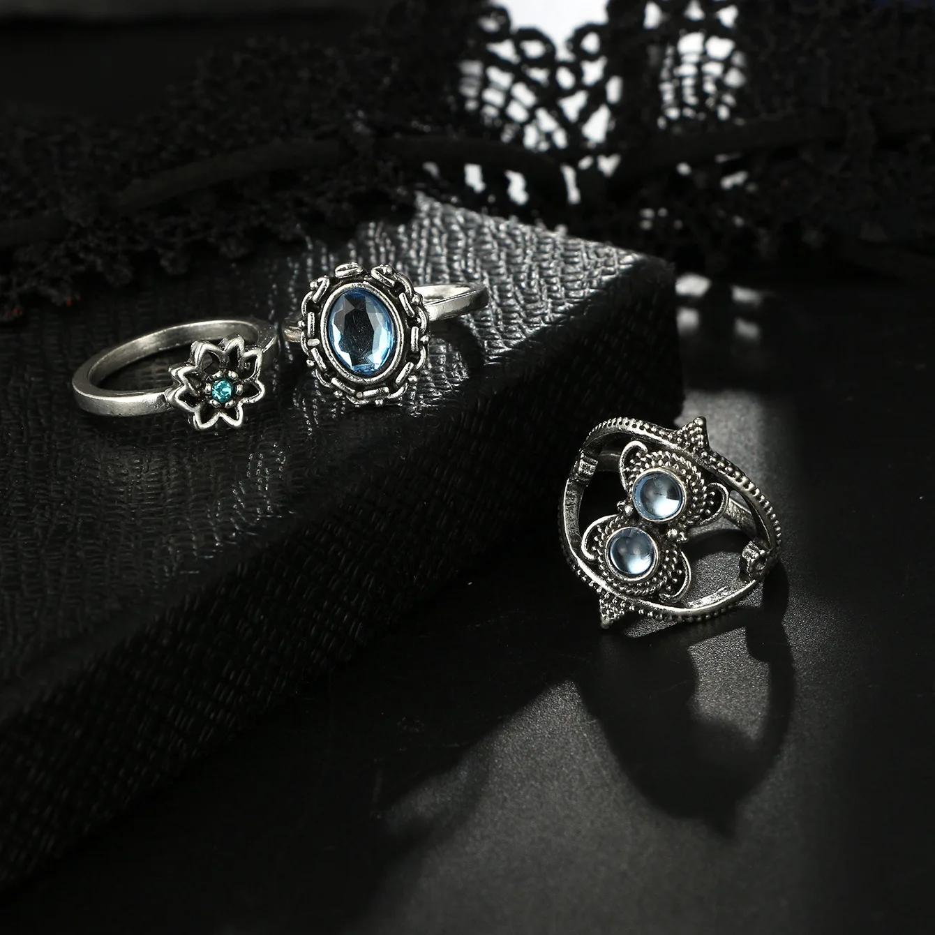 Anéis para As Mulheres Vintage Boho Geométrica Flor Conjunto Anel Da Junta Boêmio de Cristal Dedo Jóias Prata da Cor |
