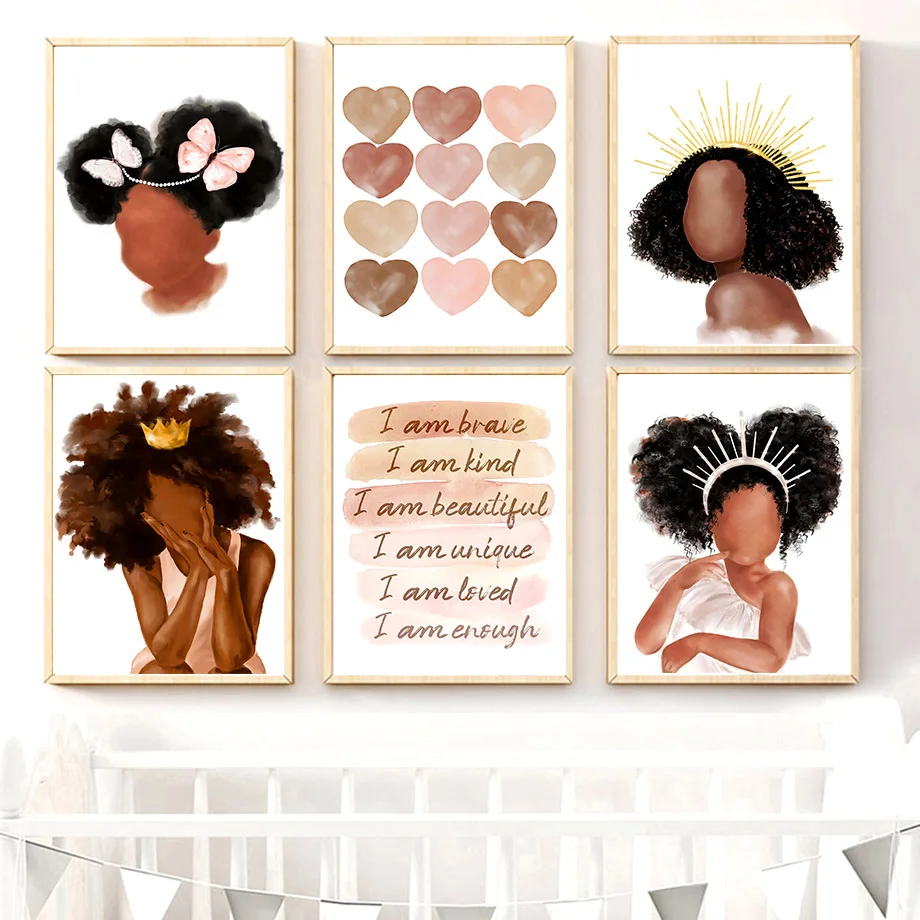 Черная девочка Принцесса Королева Радуга Сердце цитаты стены искусства холст