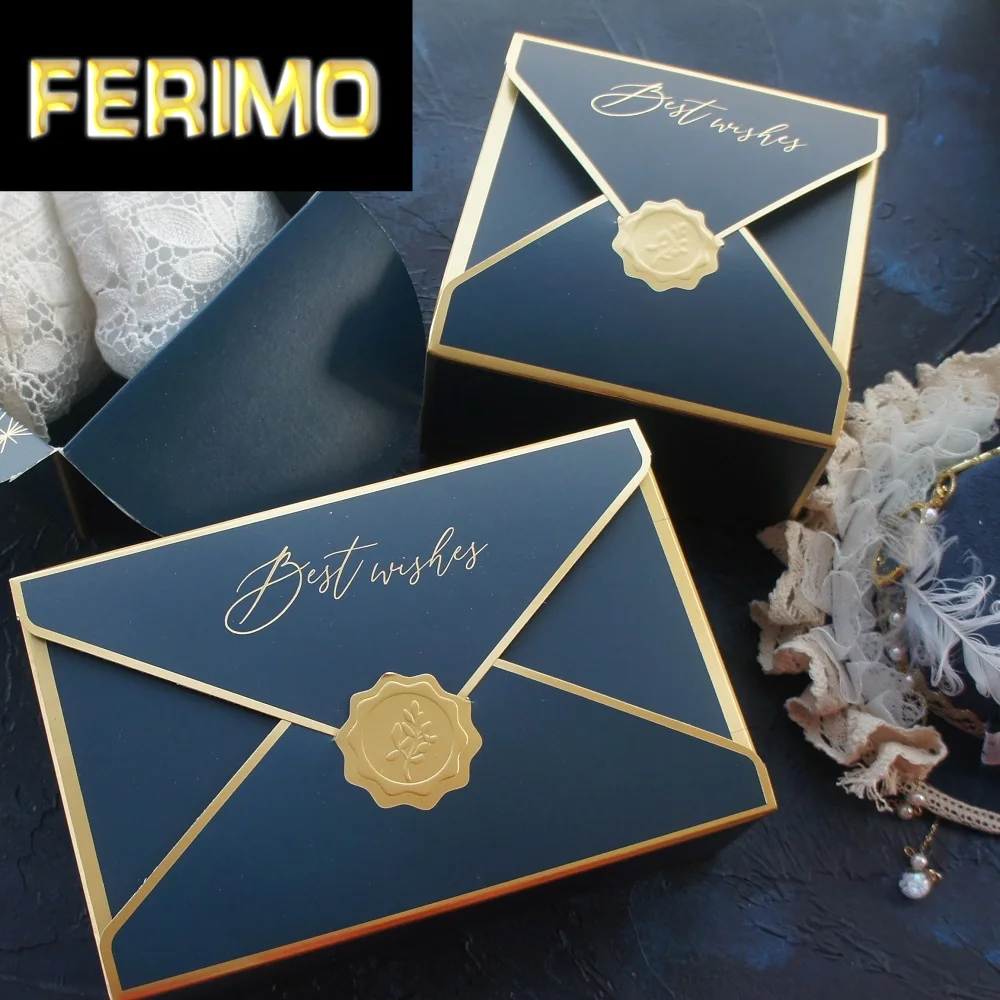 10 шт. Золотой конверт синий дизайн с наилучшими пожеланиями печенье макарон