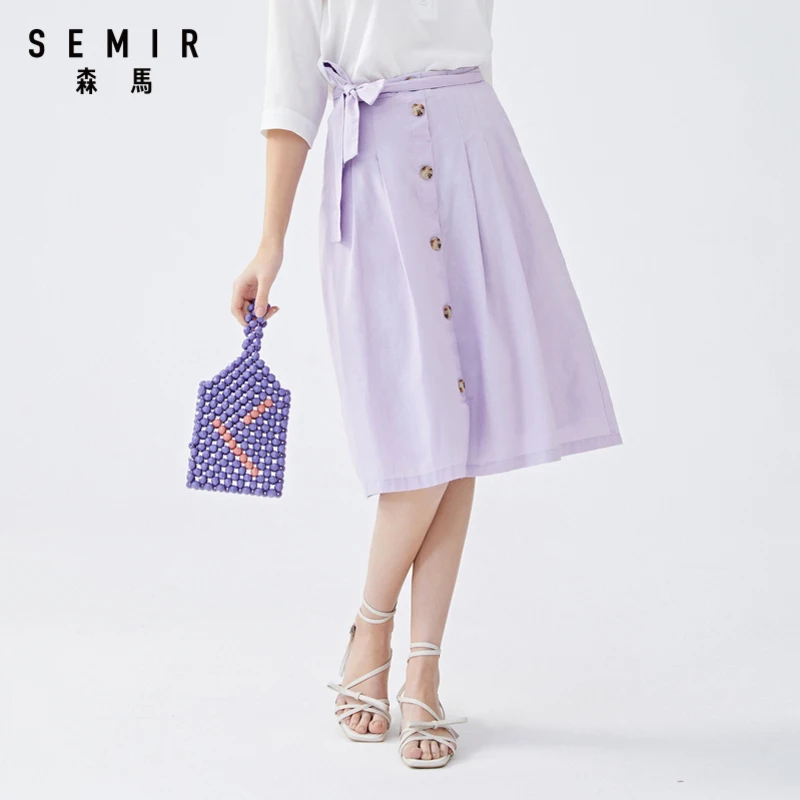 SEMIR Для женщин юбки ретро в литературном стиле из хлопка и льна короткая юбка 2020