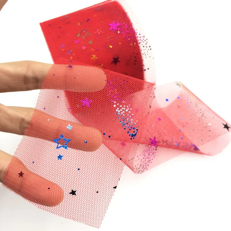 25 ярдов тюль с блестками и звездами сетчатая катушка лента из органзы для сделай