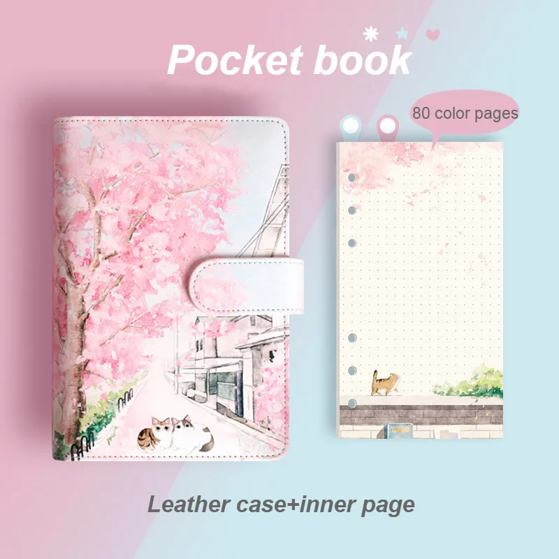 1 Set Creative Sakura Notebook Loose Leaf Book Antique Lovely Kawaii Diary Planner Student Literature Traveler Girls Gift | Канцтовары