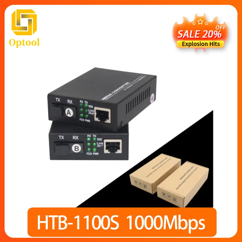 Одноволоконный медиаконвертер bidi wdm SC/UPC Tx1310/Rx1550nm A/B 20 км 2 шт./лот 10/100/1000 м |