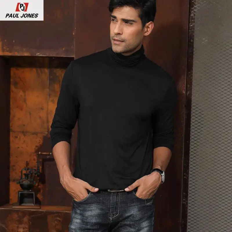Мужские облегающие футболки с высоким воротником из мягкого вискозного волокна