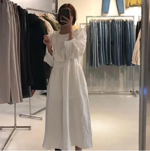 Женское длинное белое платье с оборками винтажное элегантное базовое в