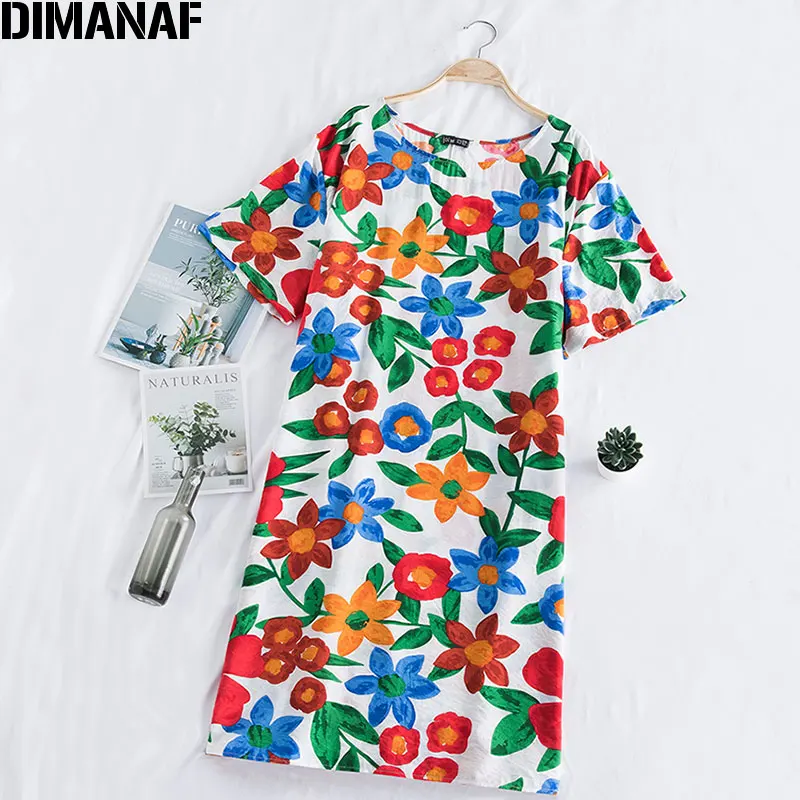 Платье-рубашка летние платья DIMANAF женское с цветочным принтом хлопковый сарафан
