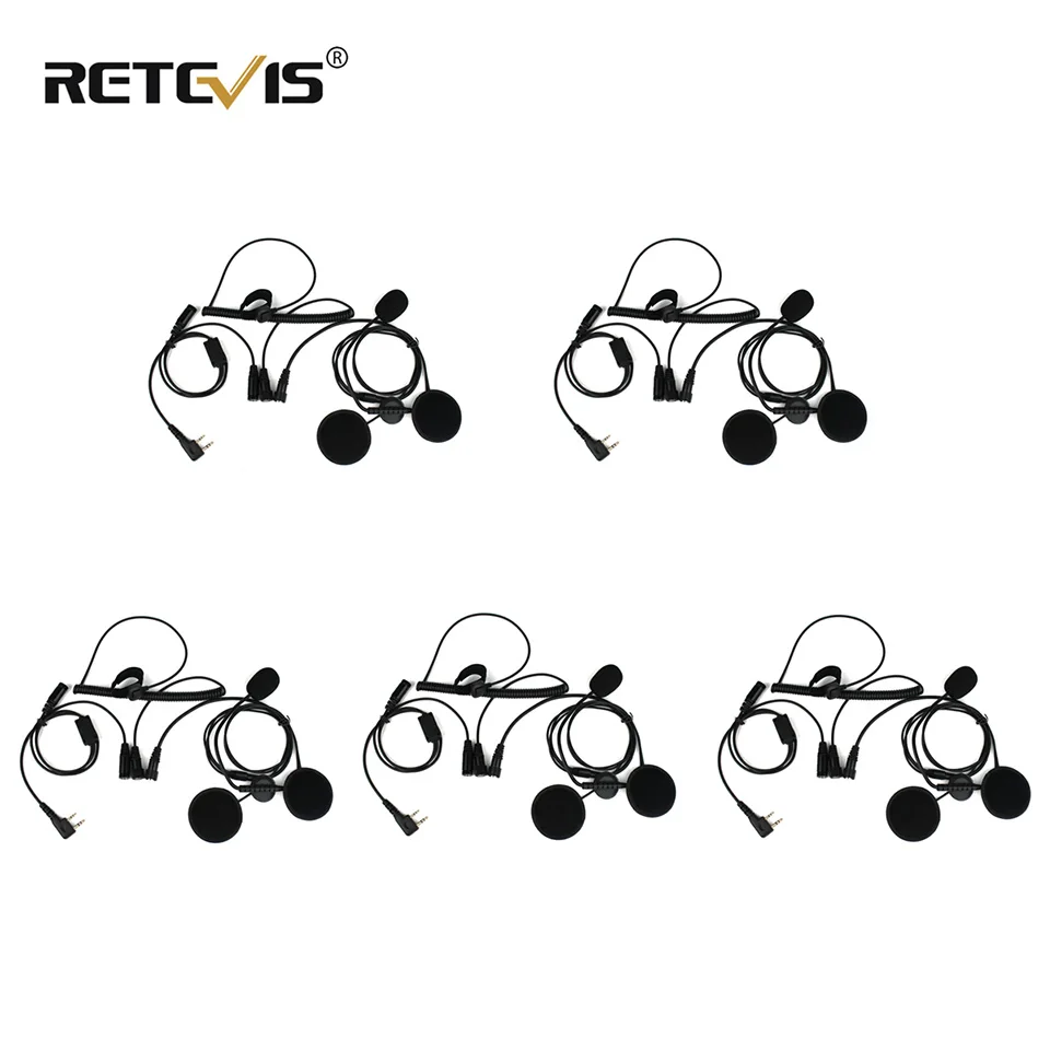 Retevis 5 шт. мотоциклетный шлем гарнитура 2Pin палец PTT рация наушник для Kenwood Baofeng UV 5R