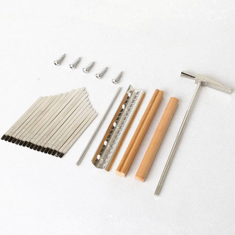 

Kalimba Accessories Kit DIY Creative Handmade Metal Keys Shrapnel Tuning Hammer 17 Notes Keyboard Instrument Assembly Tools Set