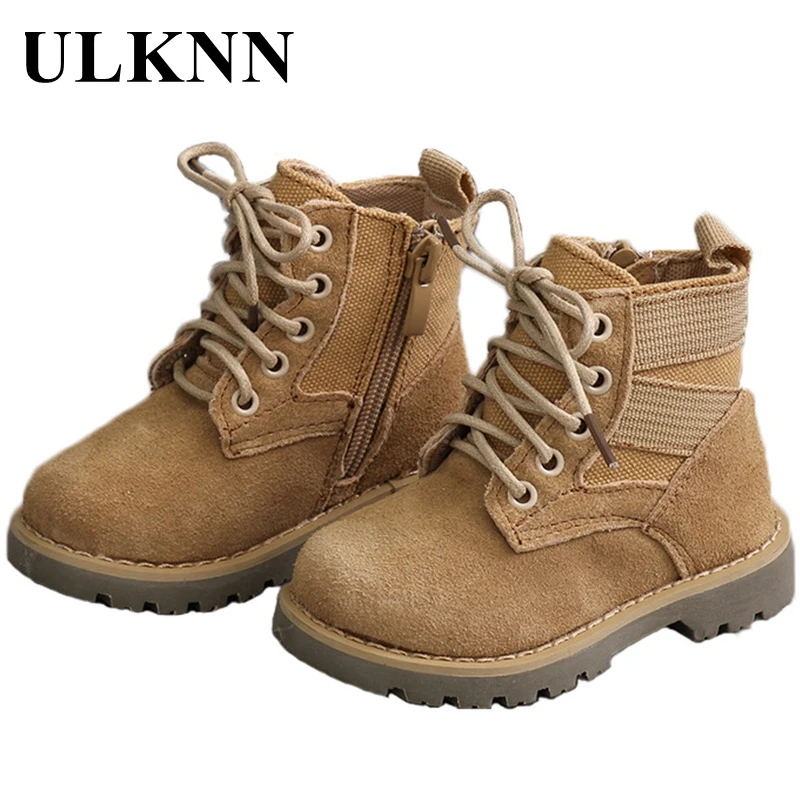 

ULKNN Boys Girls Leather Martin Boots 2021 Winter Autumn New Rubber Sole Wear-resistant Fashion Anti-slip Mid-Top