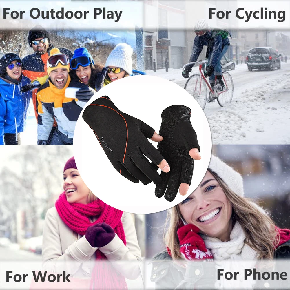 

Unisex Winter Warm Soft Cycling Gloves Anti-slip Elastic Open Fingers Writing Work Gloves Outdoor Sports Skiing Mitten