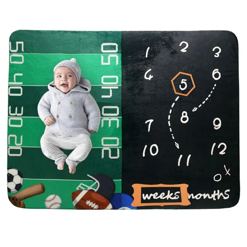 

1 Set Baby Monthly Record Growth Sports Pattern Milestone Blanket Newborn Photography Props Creative Background Cloth Infant