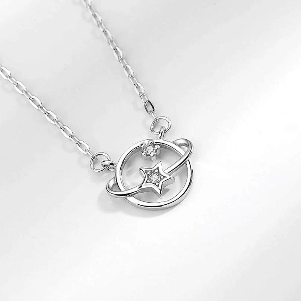 

Star Necklace S925 Sterling Silver Planet Universe Pendant For Women Elegant Jewelry Ladies Simple Design Accessories Gift