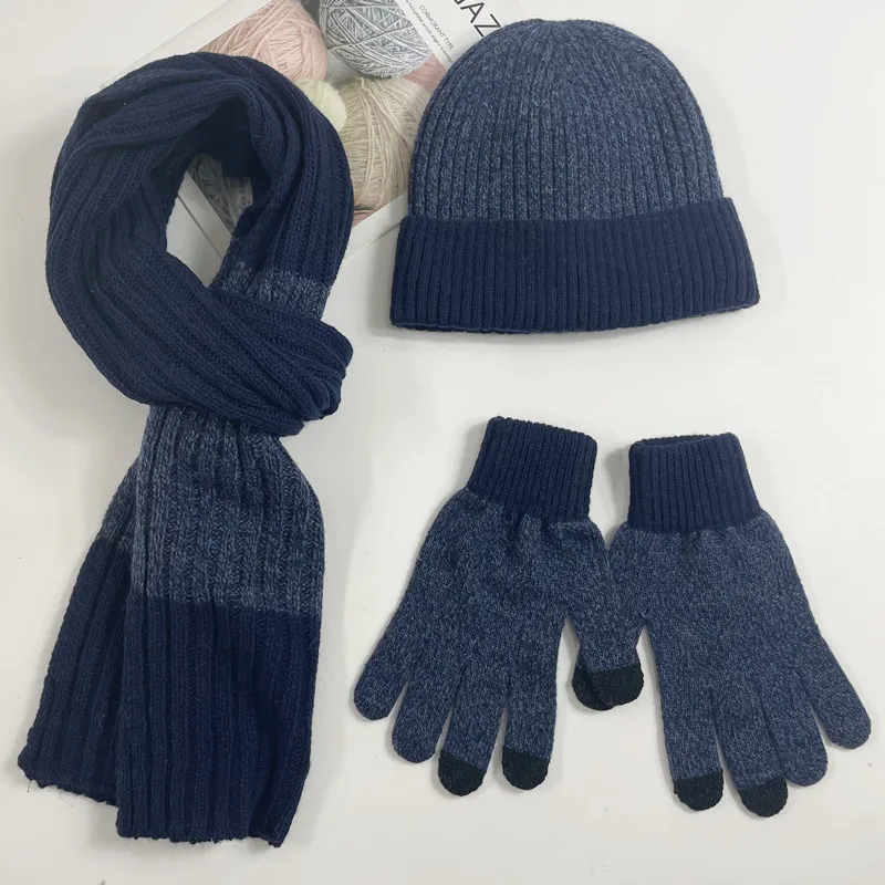

Зимняя шерстяная плюс бархат сохраняет тепло, вязаная шапка, шарф, перчатки, костюм из трех частей для мужчин и женщин