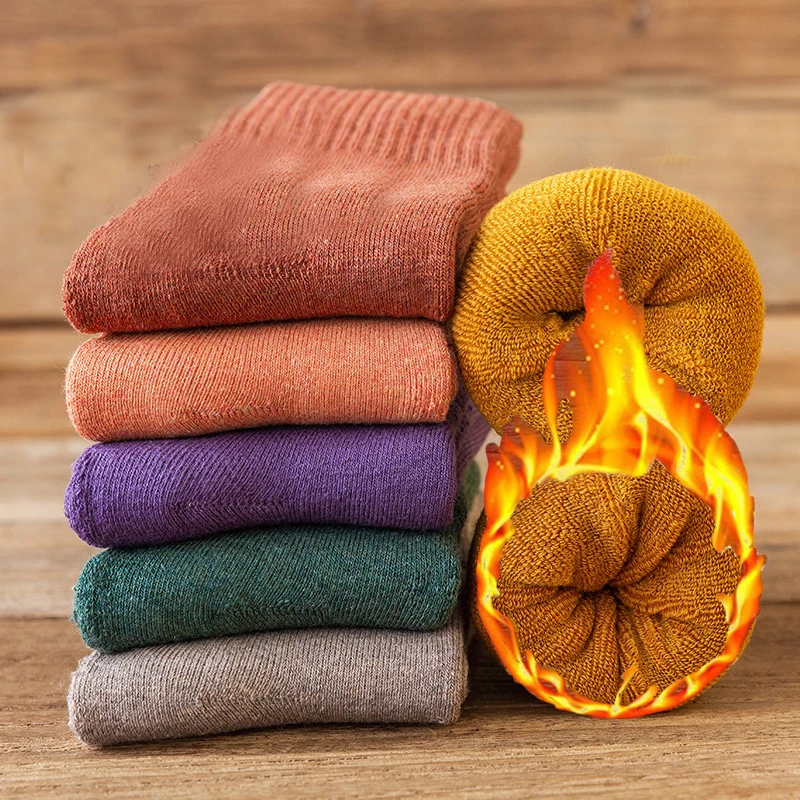 

5Pairs Man Solid Color Thick Terry Socks Comfortable Men Women Long Socks Thicken Warm Socks Winter Keep Warm Male Socks