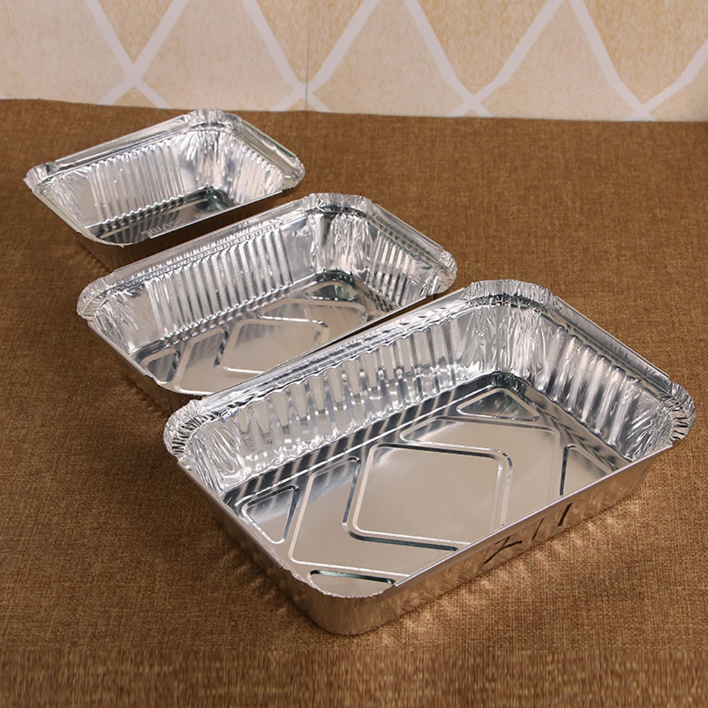 

10pcs Rectangle Shaped Disposable Aluminum Foil Pan Take-out Food Containers with Aluminum Lids/Without Lid