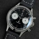 Черный панда Чайка 1963 Сапфир Хронограф пилотов оригинальный ST1901 Ограниченная серия световой кожаные босоножки с ремешками на лодыжке; Босоножки с красным звезда наручные часы