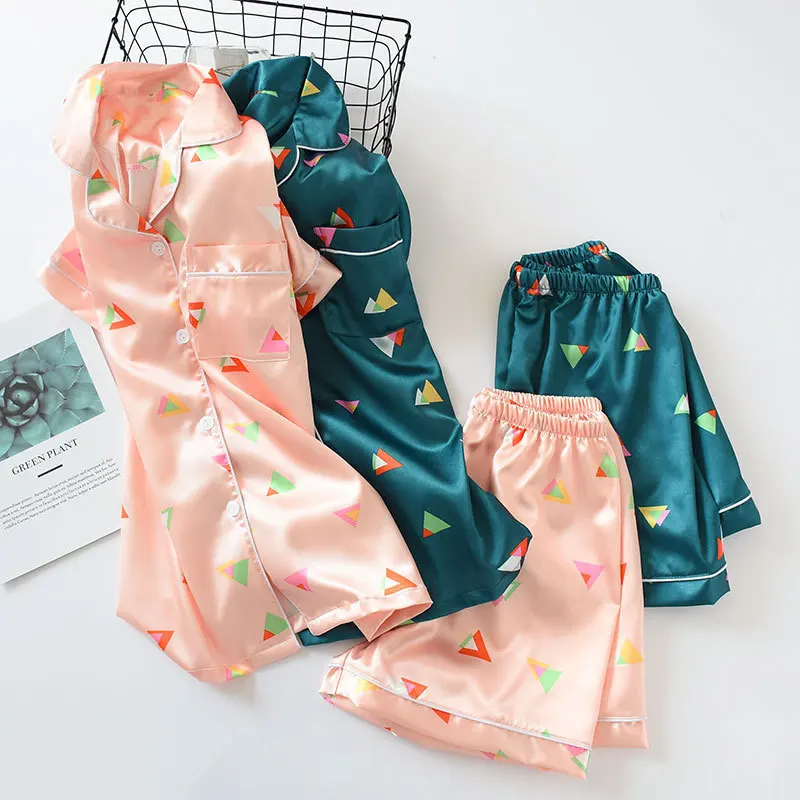 Women's Pajamas Set Rayon Short-sleeved Sleepwear with Shorts Female Summer Thin Easeful Fashion Women's Two-piece Home Wear