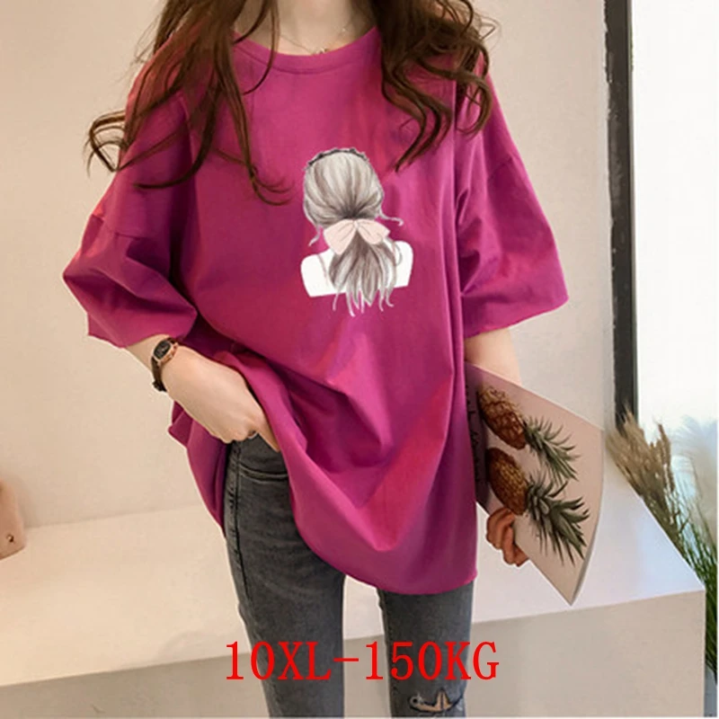 Large size women's T-shirt beauty hair plus 8XL 9XL10XL summer round neck short sleeve loose red big top | Женская одежда
