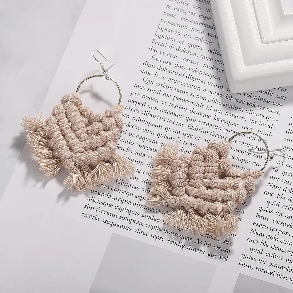 Женские квадратные серьги-подвески Boho Heart Raffia разноцветная модная Этническая